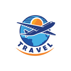 Travel logo concept vector art illustration, a Travel logo with fly plane vector, isolated white background