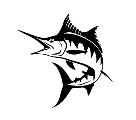 Marlin Fish Jump Hand Drawn Illustration Isolated