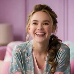 warm and friendly photo of a 25 years young beautiful woman smiling brightly.