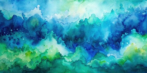Abstract watercolor painting of blue and green backdrop, watercolor, abstract, painting, blue, green, backdrop, horizontal, banner, wallpaper, artistic, design, texture, vibrant, colorful