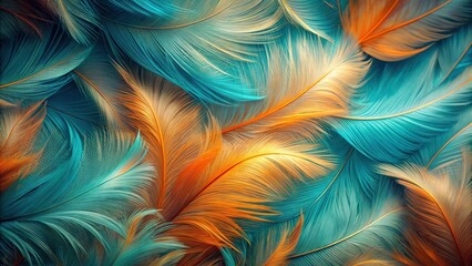 Abstract teal and orange background with feather shapes in an generated , feathers, teal, orange, abstract, background, pattern, design, minimalist, artistic, modern, digital, texture, colors