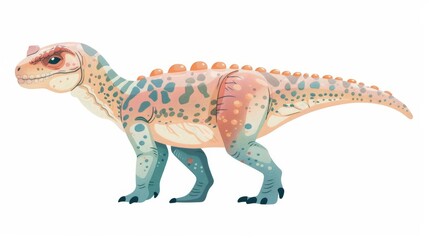 Obraz premium Colorful Dinosaur Illustration with Orange and Green Spots on White Background