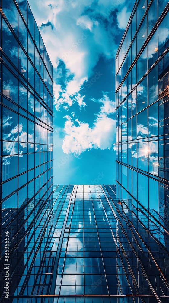 Wall mural looking up view of tall buildings