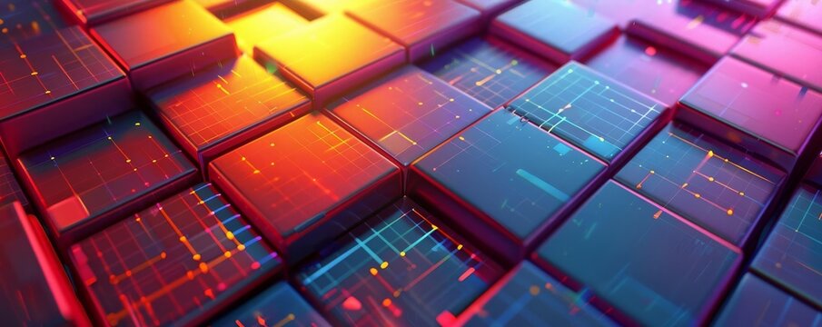 Modern Digital Circuit Board Layout with Futuristic Colors and Patterns