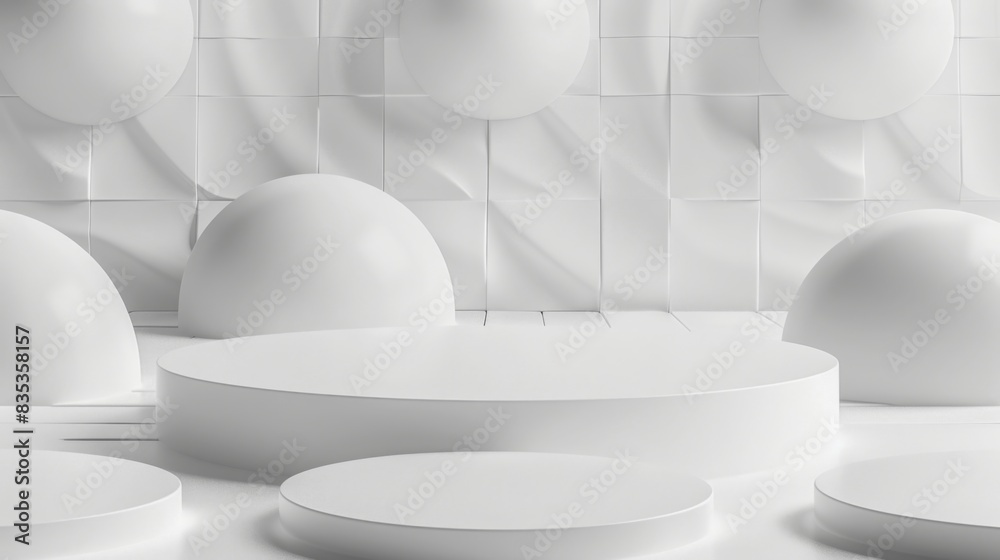 Leinwandbilder a minimalistic stage design featuring white geometric shapes and rounded forms in a modern, monochro