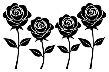 rose flower set silhouette vector illustration