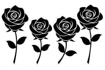 rose flower set silhouette vector illustration