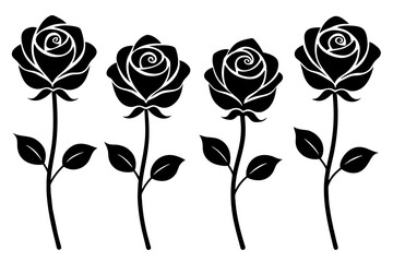 rose flower set silhouette vector illustration