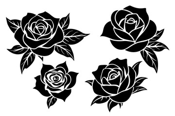 rose flower set silhouette vector illustration