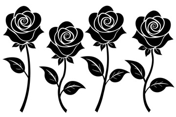 rose flower set silhouette vector illustration