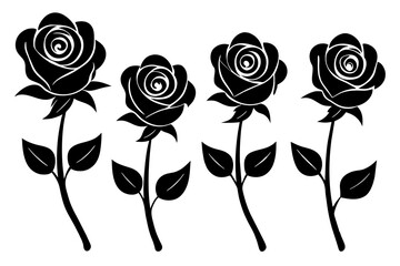 rose flower set silhouette vector illustration