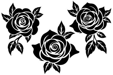 rose flower set silhouette vector illustration