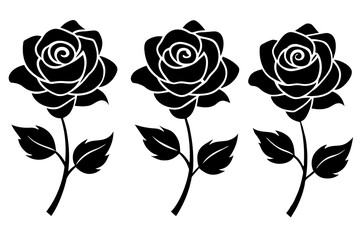 rose flower set silhouette vector illustration