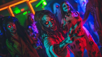 zombies dancing in a neon-lit nightclub