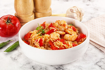 Italian pasta orzo with prawn