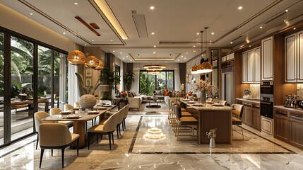  Step into a world of culinary delights and elegant dining experiences in this meticulously designed kitchen and dining room, where every corner is adorned with stylish wall decor