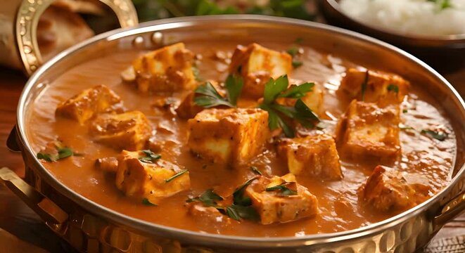 Classic paneer tikka masala served in a brass pot. Concept Indian Food, Paneer Dishes, Traditional Cooking, Restaurant Menu, Food Presentation
