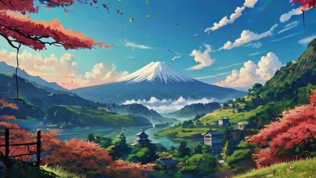 HD Aesthetic Japanese Anime Nature Landscape Wallpaper - Scenic View