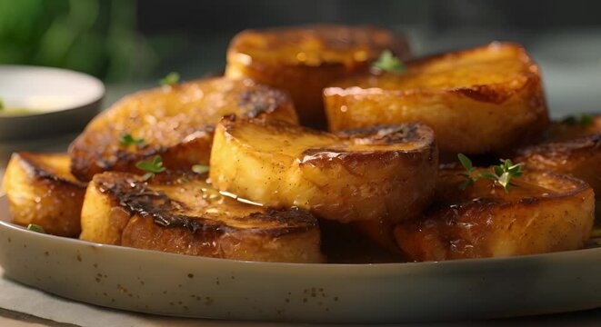 Traditional Spanish Easter Delight: Torrijas - Cinnamon Honey French Toast for Holy Week. Concept Spanish Cuisine, Easter Recipes, Torrijas, Holy Week Traditions, Cinnamon Flavors