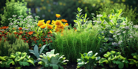 Green Thumb: An immaculately kept garden with various flowers, herbs, and vegetables, showcasing the beauty of nature