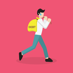 Debt Illustration. Vector illustration of a man pulling a trolley debt. Free Vector