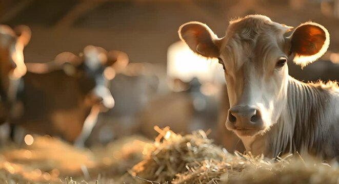 Farm cows not producing milk are kept dry in a separate area. Concept Farm management, Livestock care, Milk production, Animal health
