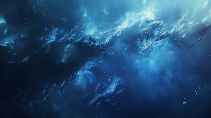  A dark blue ocean with deep, swirling waters, illuminated by the soft glow of moonlight. 