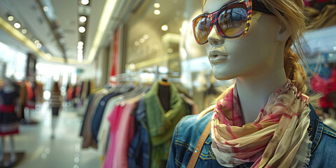 Obraz premium Fashion Forward: A trendy clothing store with mannequins showcasing the latest fashion trends and accessories.