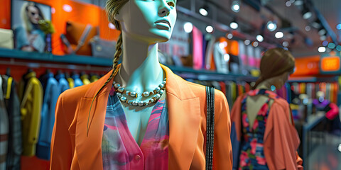 Fototapeta premium Fashion Forward: A trendy clothing store with mannequins showcasing the latest fashion trends and accessories.