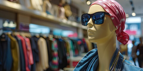 Fashion Forward: A trendy clothing store with mannequins showcasing the latest fashion trends and accessories.