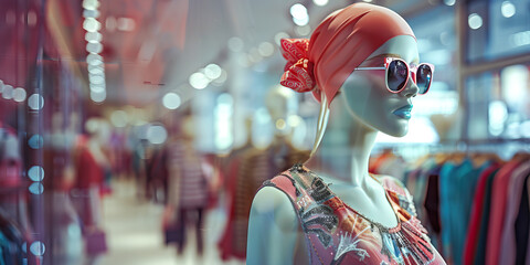 Fashion Forward: A trendy clothing store with mannequins showcasing the latest fashion trends and accessories.