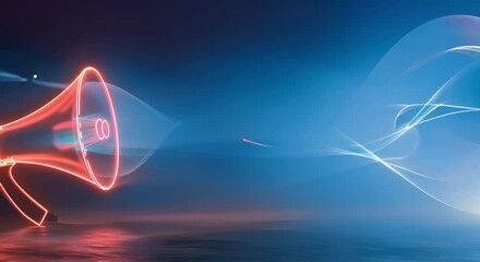 Neon megaphone against a dark background for marketing or advertising announcements. Concept Neon Megaphone, Dark Background, Marketing, Advertising, Announcements