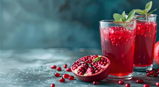 Savor a nutritious antioxidantpacked pomegranate juice for a refreshing summer drink. Concept Summer Drink, Pomegranate Juice, Antioxidant, Refreshing, Nutritious