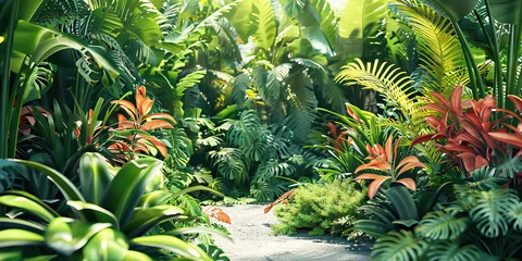 Fotobehang Tech-Enhanced Botanical Garden: A botanical garden with traditional plant displays but enhanced with augmented reality guides and interactive learning experiences © Lila Patel