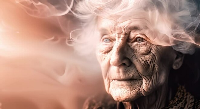 A woman's life events quickly pass before her eyes. Concept Life Reflection, Memories, Moments, Flashbacks, Time Passage