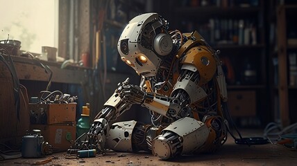 Fototapeta premium He is a robot who does his own chores without any help from anyone else.