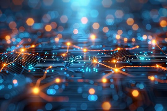 Abstract background with technology and digital network concept, light blue gradient color, circuit board