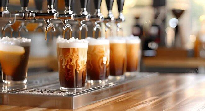 Indulge in premium organic nitro cold brew coffee on tap crafted with the finest ingredients. Concept Nitro Cold Brew Coffee, Premium Ingredients, Organic Coffee, On-Tap, Crafted Finest