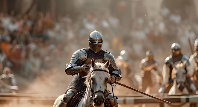 Preparing for a Jousting Match: A Knight in Medieval Times. Concept Medieval Armor, Jousting Tournament, Historical Reenactment, Equestrian Skills, Knightly Traditions