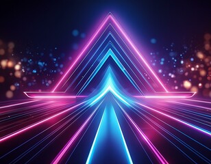 Naklejka premium abstract neon arrow. Speed and technology concept. Glowing pink blue lines and bokeh lights
