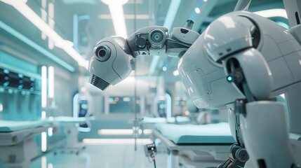 
Visualize a futuristic ICU with telemedicine capabilities, allowing specialists to remotely monitor and treat patients