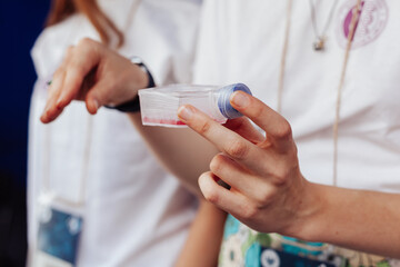 Nurse explaining doctor medicine treatment helping patient