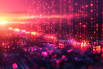 Fototapeta premium A colorful, abstract image of a cityscape with bright lights