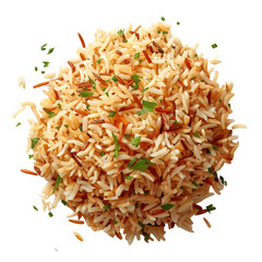 Delicious, flavorful pilaf rice garnished with fresh herbs, photographed in high resolution. Perfect for culinary promotions and food blogging. transparent backgrounds