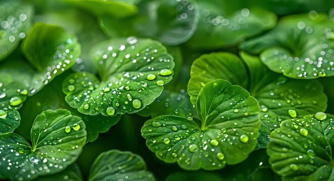 Closeup of dew drops on green Gotu Kola leaf in morning light. Concept Nature Photography, Morning Light, Closeup Shots, Dew Drops, Gotu Kola Leaf