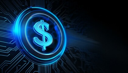 Dollar Sign represented in Blue Neon Light - Digital Dollar Wallpaper or Background - Dollar as Global Currency - Monetary System