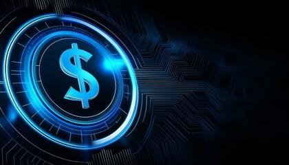 Dollar Sign represented in Blue Neon Light - Digital Dollar Wallpaper or Background - Dollar as Global Currency - Monetary System