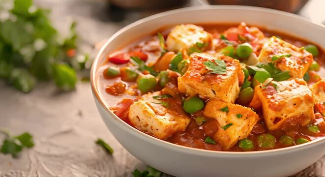 A popular Indian dish: Delicious matar paneer curry in a bowl. Concept Indian Cuisine, Vegetarian Recipes, Matar Paneer, Traditional Dishes, Flavorful Curries