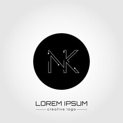 The creative logo is the letter N and K. A design element of a logo, business card, corporate sign or monogram. The idea of a thematic design