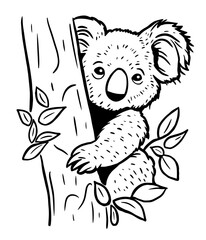Koala sitting on a tree. Vector illustration on a white background.